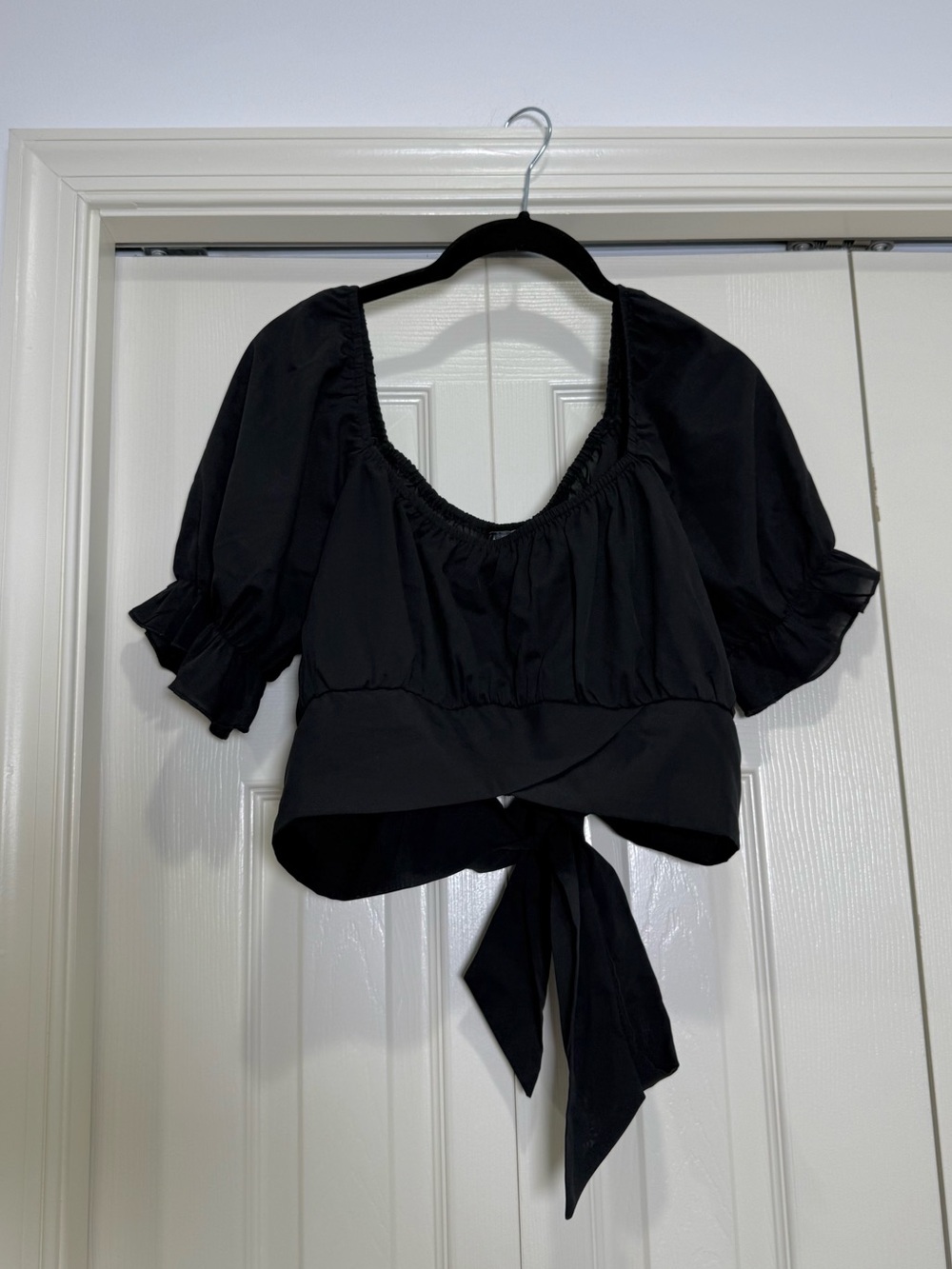 Arula Peasant Tie Back Puff Sleeve Cropped Top Size X XL
